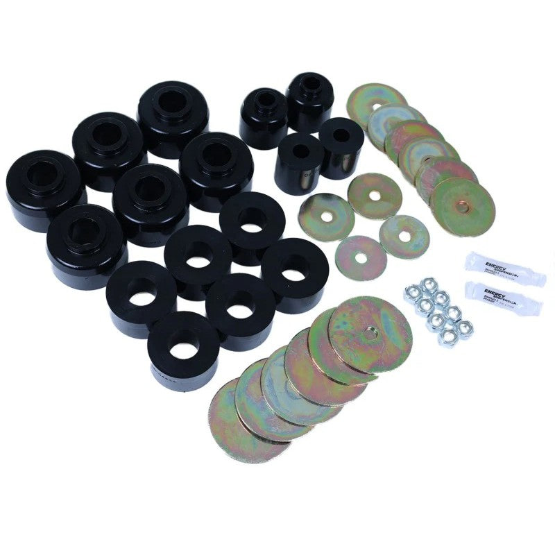 Black Energy Suspension Hyper-Flex polyurethane body mount bushing set for Toyota 4Runner and Land Cruiser.