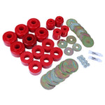 Energy Suspension 8.4114R red Hyper-Flex polyurethane body mount bushing set with zinc-plated steel rings.
