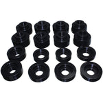 Black Energy Suspension Hyper-Flex polyurethane body mount bushings and hardware for Ford Super Duty trucks.