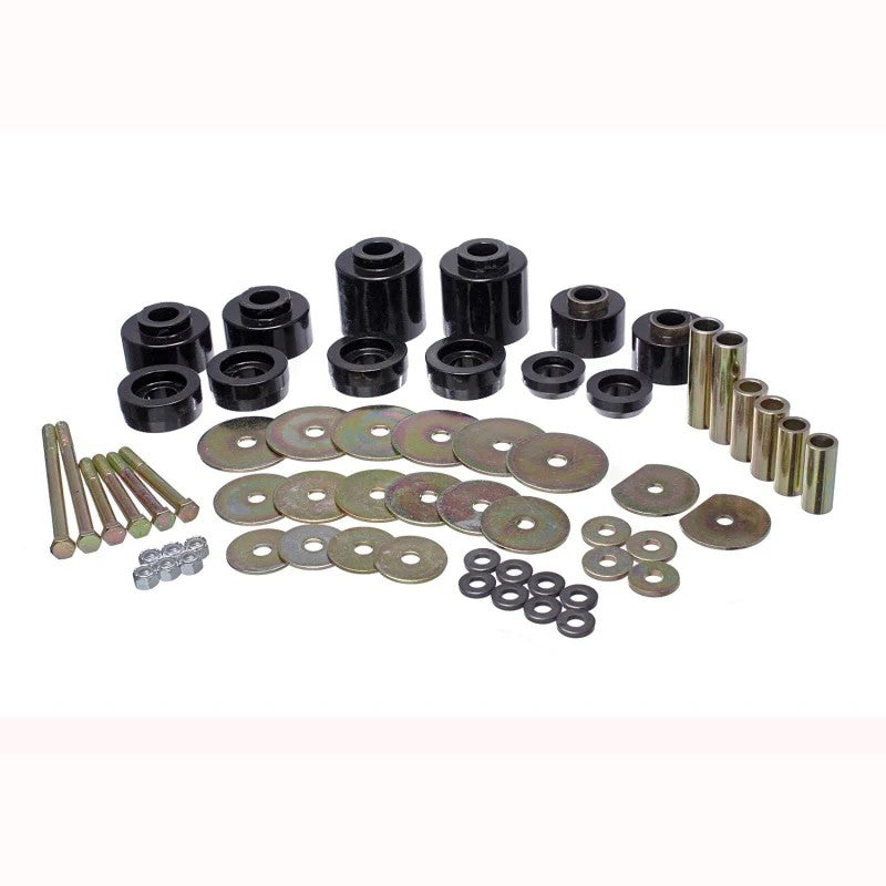 Energy Suspension Hyper-Flex black polyurethane body mount kit with molded zinc-plated steel rings