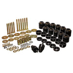 Energy Suspension 1-inch black Hyper-Flex polyurethane body lift kit with mounting hardware for 1997-2006 Jeep Wrangler.