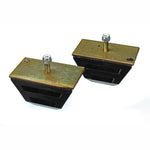 Pair of black 2.5-inch heavy-duty polyurethane bump stops with integrated metal mounting plates.