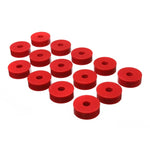 Red Energy Suspension Hyper-Flex polyurethane body mount bushings with zinc-plated steel rings for 1955-1973 Jeep CJ-5.