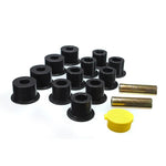 Black Energy Suspension Hyper-Flex polyurethane rear leaf spring bushing kit for 1986-1997 Nissan D21 2WD pickups.