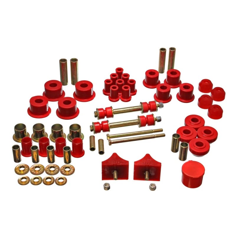 Red Energy Suspension Hyper-Flex polyurethane master bushing kit for 1966-1976 Chrysler A-Body vehicles.