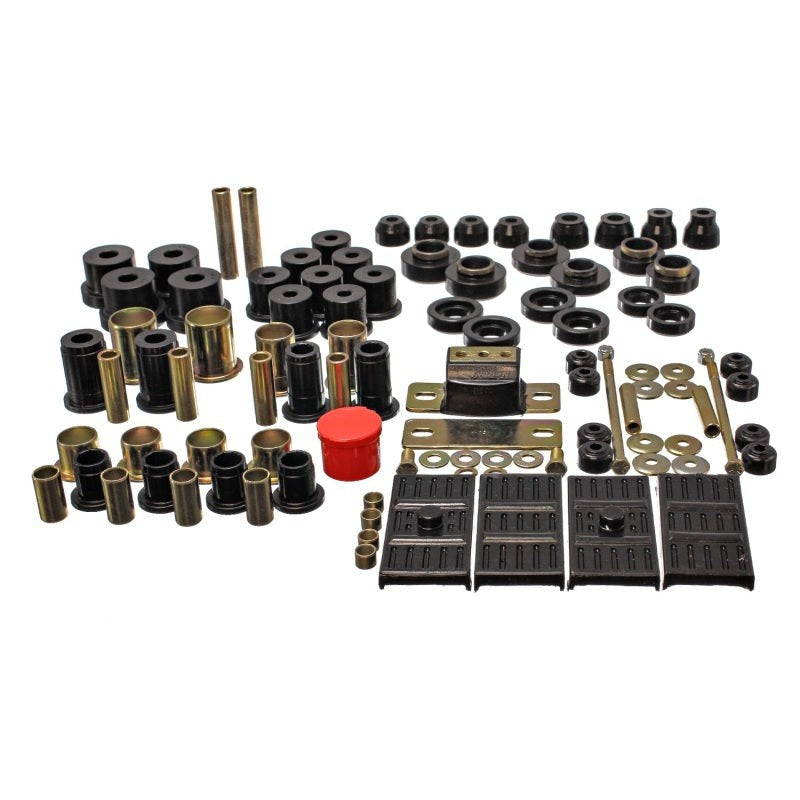 Black Energy Suspension Hyper-Flex Master Bushing Set for 1967-1974 Camaro and Firebird with mono leaf springs.