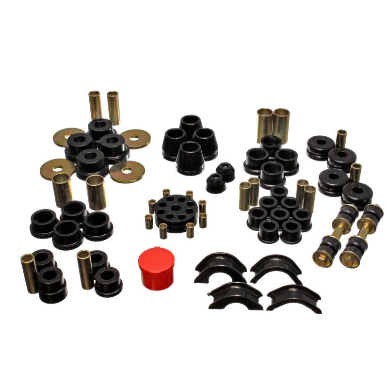 Black polyurethane Energy Suspension Hyper-Flex Master Bushing Set for 1970-1973 Nissan 240Z.