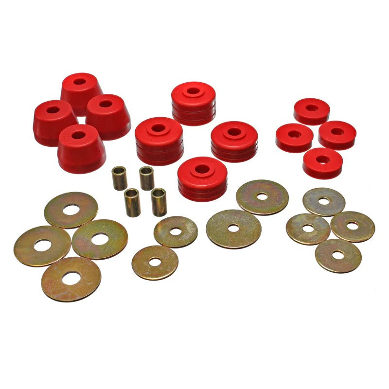 Energy Suspension Hyper-Flex polyurethane cab and body mount bushing set with zinc-plated steel rings for Dodge trucks