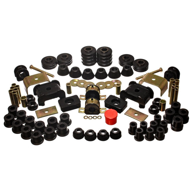 Black Energy Suspension Hyper-Flex polyurethane master bushing set (3.18105G) for 1973-1980 Chevy and GMC 4WD trucks.