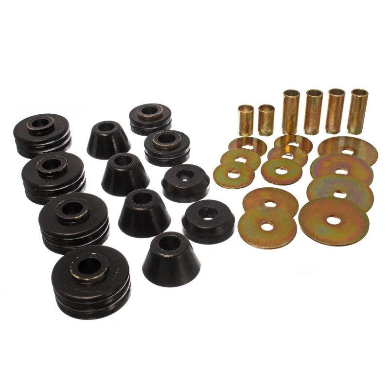 Energy Suspension 3.4109G black polyurethane cab mount bushings and metal hardware for 1973-1980 Chevrolet and GMC trucks