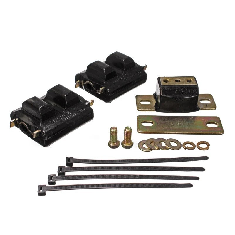 Black Energy Suspension motor and transmission mount set with zinc-plated brackets for 1973-1993 GM vehicles.