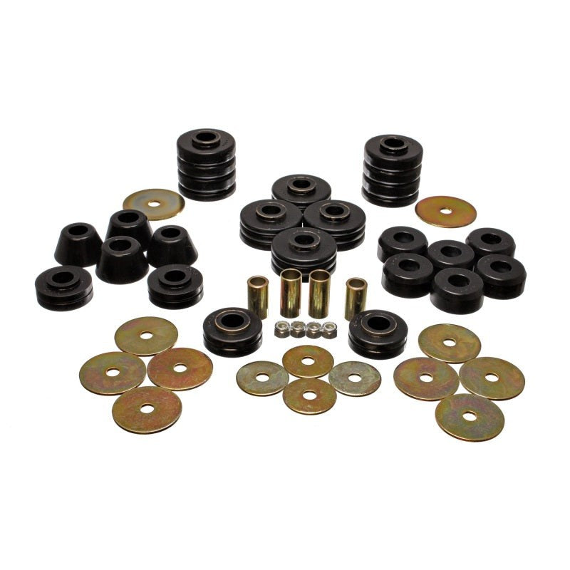 Energy Suspension 3.4105G black Hyper-Flex polyurethane body mount set with zinc-plated steel rings