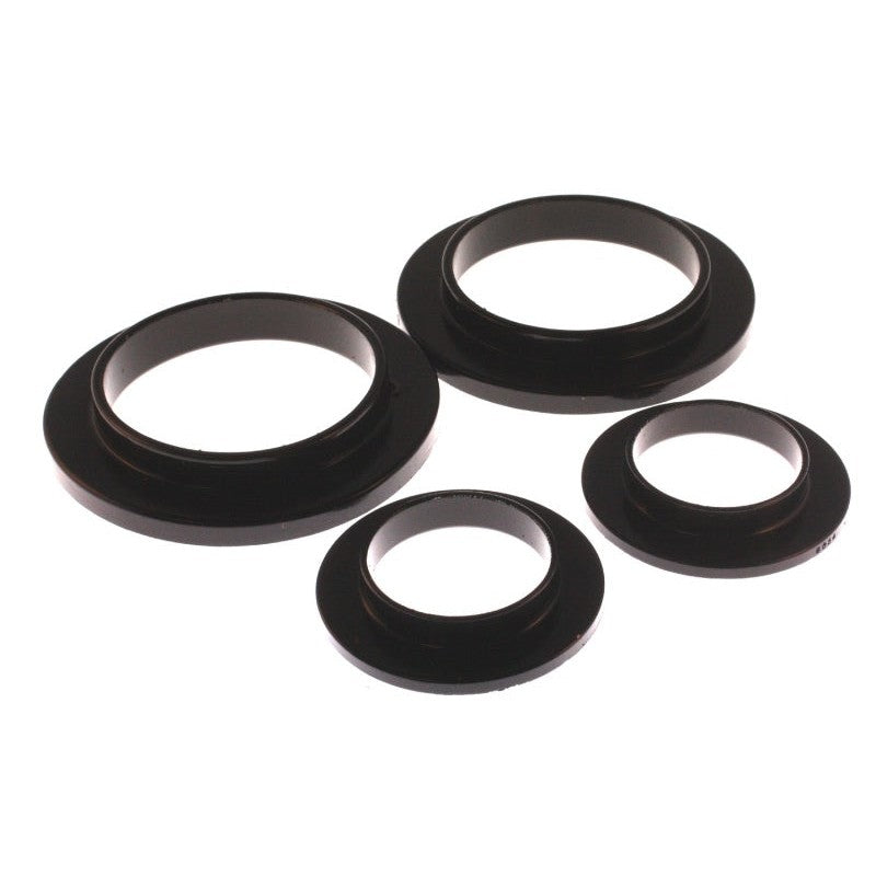 Energy Suspension 4.6101G black polyurethane rear upper and lower coil spring isolator kit.