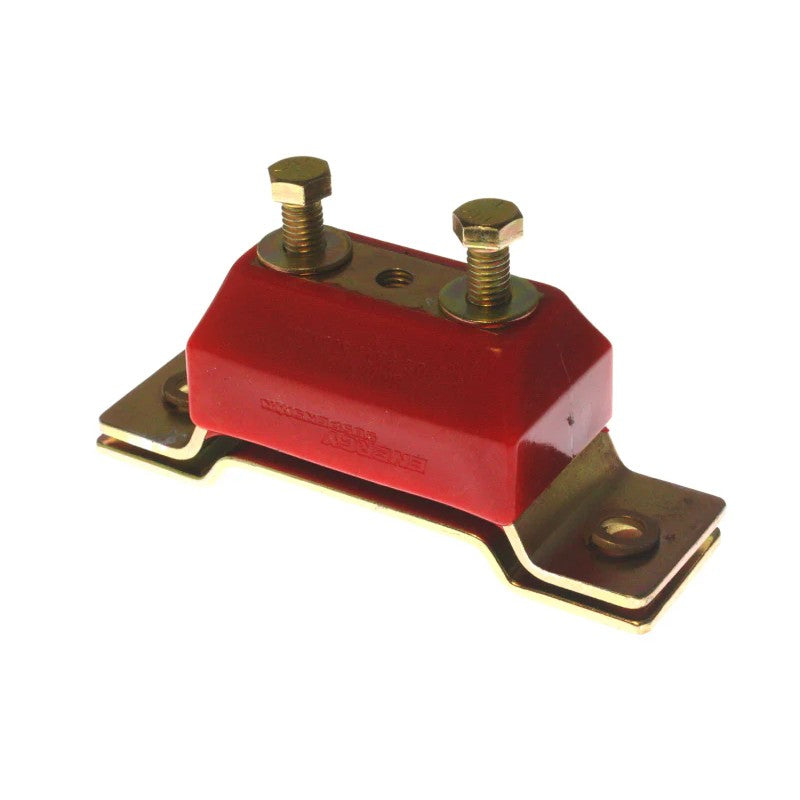 Energy Suspension red polyurethane transmission mount with integrated safety interlock and mounting hardware.