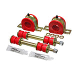 Energy Suspension red polyurethane front sway bar bushings and brackets for 1-1/4 inch diameter bars.