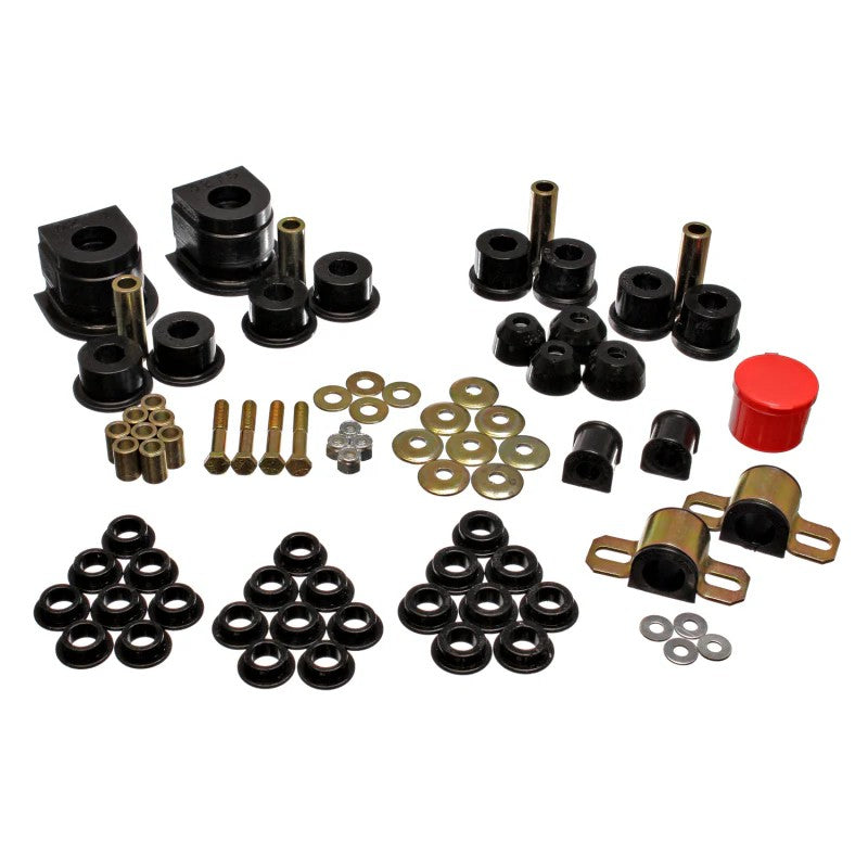 Black Energy Suspension Hyper-Flex polyurethane master bushing kit for 1986-1991 Mazda RX-7.
