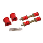 Two red Energy Suspension 20mm polyurethane front sway bar frame bushings for Nissan D21 and Pickup.