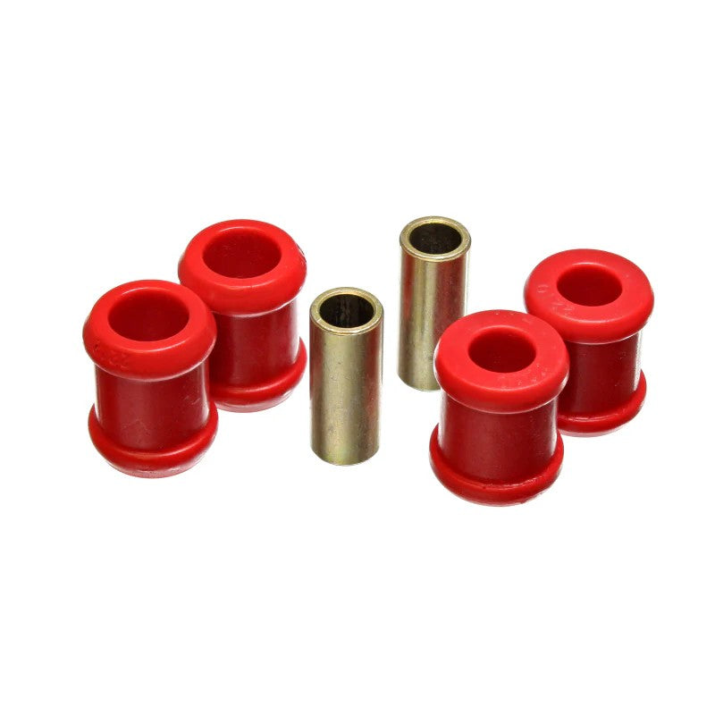 Energy Suspension 9.8138R Red Hyper-Flex polyurethane rear shock bushing set for Chevrolet and GMC trucks.