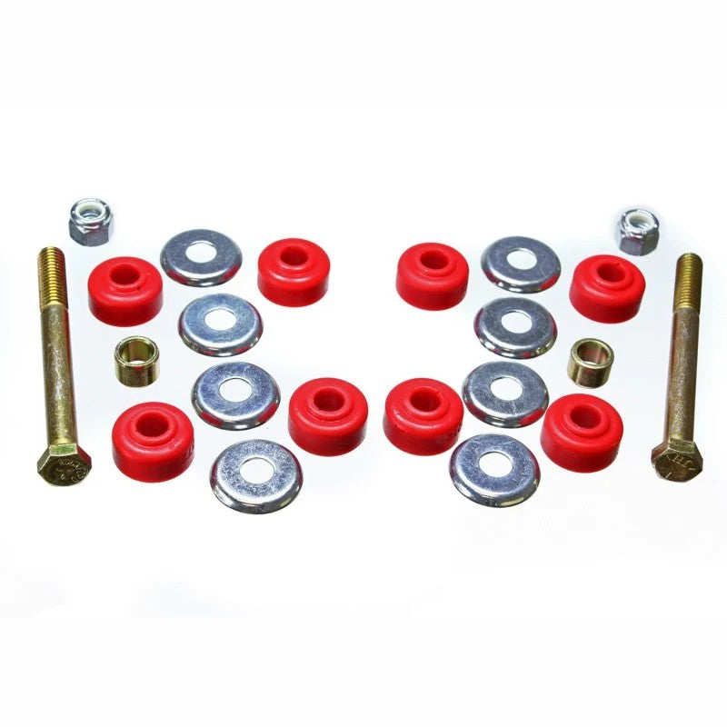 Energy Suspension red Hyper-Flex polyurethane shock bushings and metal hardware components for Honda and Acura.