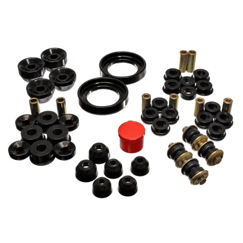 Complete black polyurethane Energy Suspension Hyper-Flex master bushing kit for 1990-1993 Honda Accord.