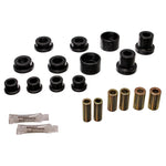 Energy Suspension black Hyper-Flex polyurethane rear control arm bushings and metal sleeves for 1990-1994 AWD DSM vehicles.