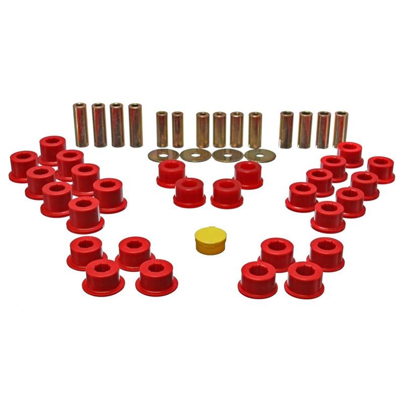 Red Energy Suspension Hyper-Flex polyurethane rear control arm bushing kit for 1990-2005 Mazda Miata.