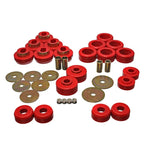 Energy Suspension red Hyper-Flex polyurethane body mount bushings and hardware for 1981-1991 GM trucks