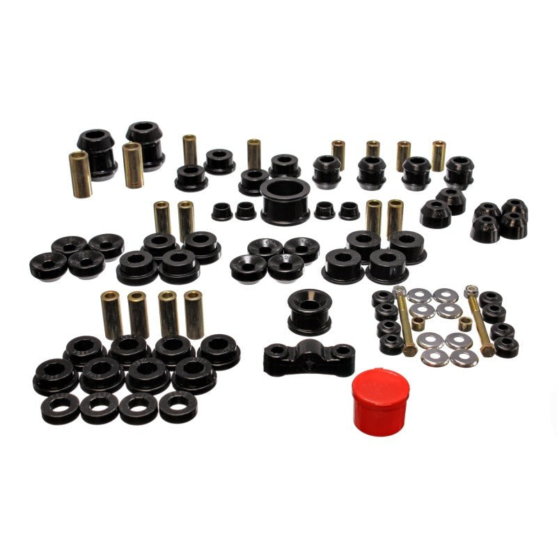 Comprehensive black Energy Suspension Hyper-Flex polyurethane master bushing kit for 1994-2001 Acura Integra suspension.