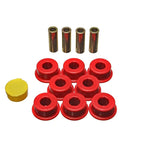Energy Suspension 8.3118R Red Hyper-Flex polyurethane rear control arm bushing set.