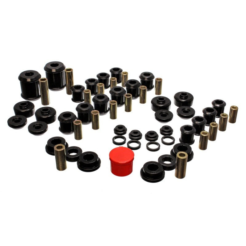 Energy Suspension 5.18107G black polyurethane master bushing kit for 1995-1999 Mitsubishi Eclipse FWD and AWD models.