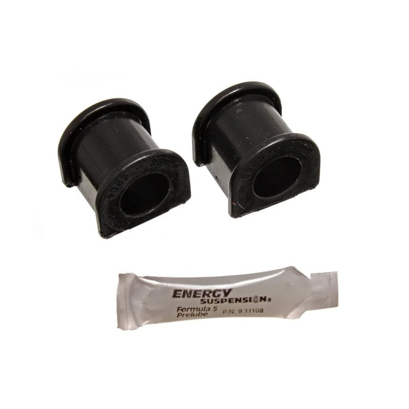 Two black 22mm Energy Suspension Hyper-Flex polyurethane front sway bar bushings for 1996-1998 Honda Civic.