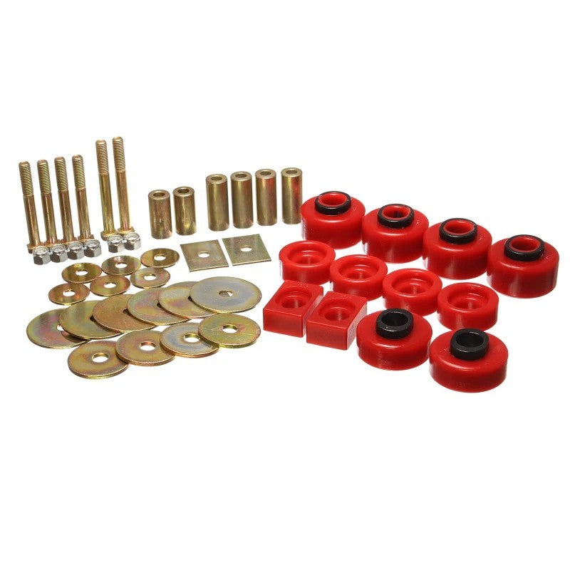 Energy Suspension red Hyper-Flex polyurethane body mount bushing set with zinc-plated steel rings