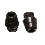 Pair of black Energy Suspension Hyper-Flex polyurethane front bump stops with integrated metal mounting plates.
