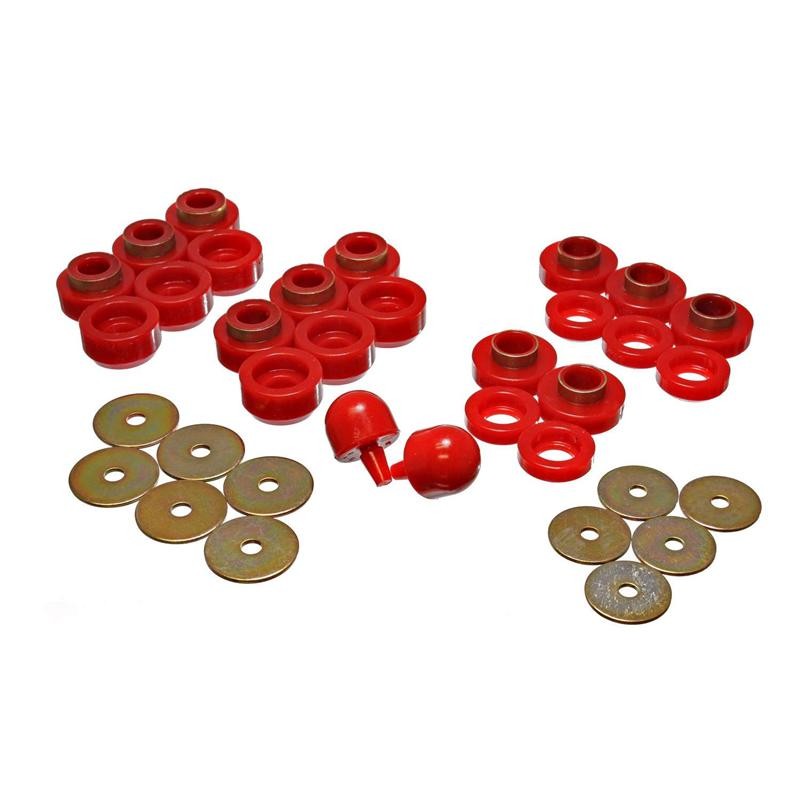 Energy Suspension 2.4107R Red Hyper-Flex Polyurethane Body Mount Bushings for 1997-2006 Jeep Wrangler.