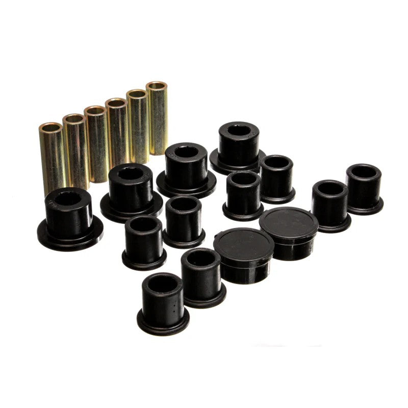 Energy Suspension 4.2154G black polyurethane rear leaf spring bushings for 1998-2011 Ford Ranger and Mazda B-Series.