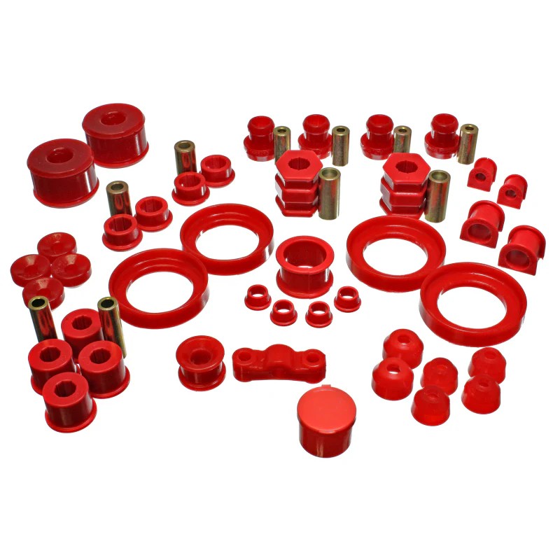 Energy Suspension Hyper-Flex red polyurethane master bushing set for 1997-2000 Honda Civic and CR-V.