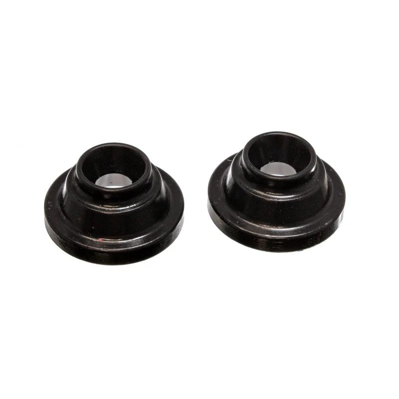A pair of black Energy Suspension Hyper-Flex polyurethane rear coil spring isolators for Volkswagen models.
