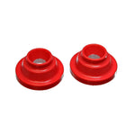 Two red polyurethane rear coil spring isolators for Volkswagen suspension