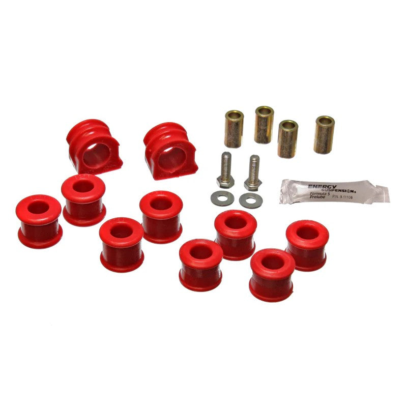 Pair of red 23mm Energy Suspension Hyper-Flex polyurethane front sway bar bushings for 1998-2006 Volkswagen models.