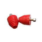 Pair of red bullet-shaped Hyper-Flex polyurethane bump stops with 2-1/8 inch height and 2 inch diameter.