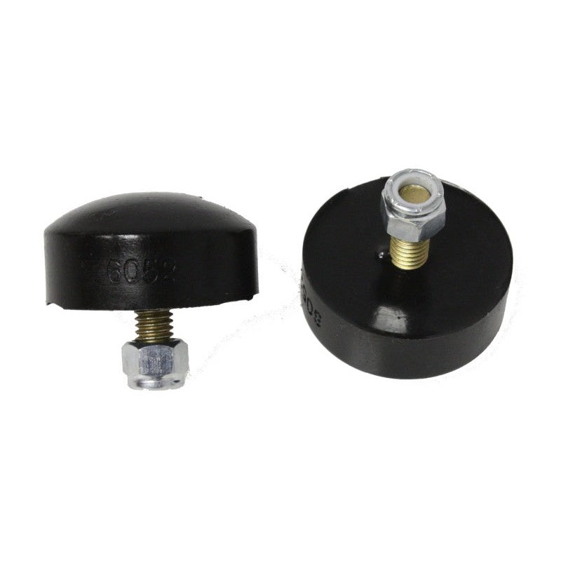 Pair of black Energy Suspension 1-inch tall low profile button head polyurethane bump stops
