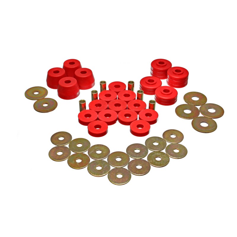 Red Energy Suspension Hyper-Flex polyurethane body mount bushings for 1974-1993 Dodge Ramcharger