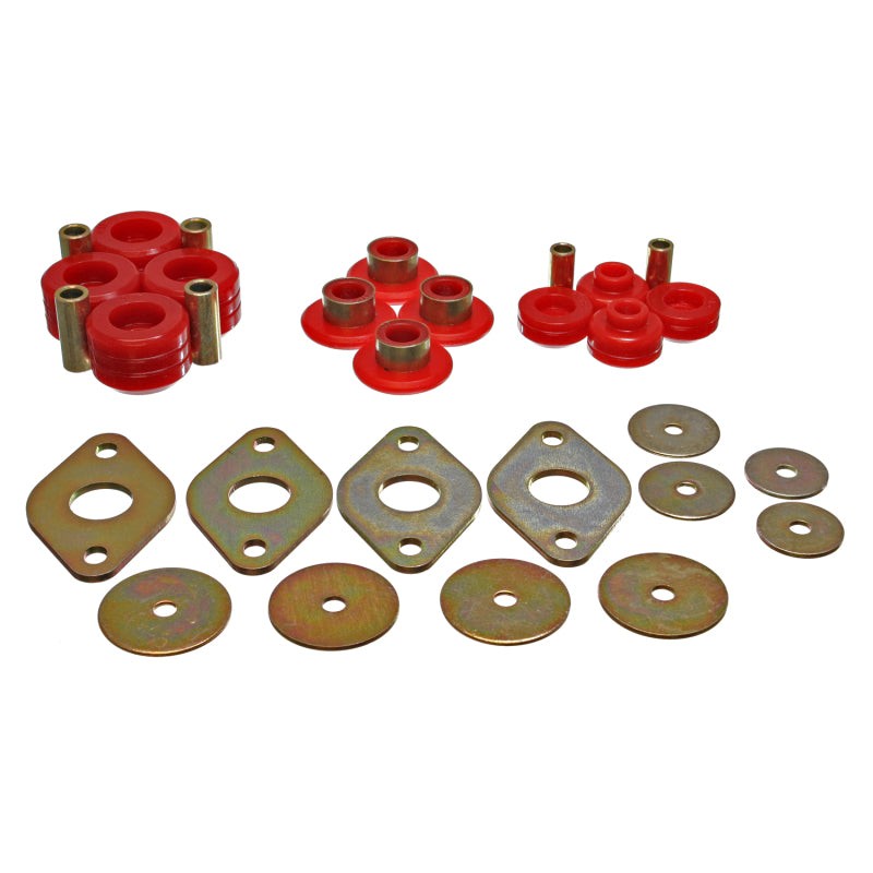 Red Energy Suspension Hyper-Flex polyurethane cab mount bushing with zinc-plated steel ring for Toyota trucks.