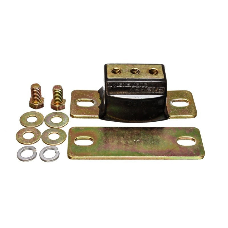 Energy Suspension black polyurethane transmission mount with safety interlock and heavy-duty hardware.