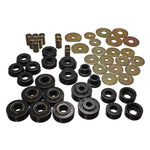 Energy Suspension 3.4138G black polyurethane body mount bushings and hardware for 1965-1970 Chevrolet full-size cars.