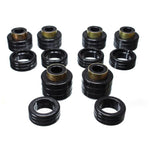Energy Suspension black Hyper-Flex polyurethane body mount bushings with zinc-plated steel hardware for Chevy/GMC trucks.