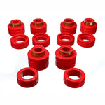 Red Energy Suspension Hyper-Flex polyurethane body mount kit with hardware for 1988-2000 Chevrolet and GMC trucks.