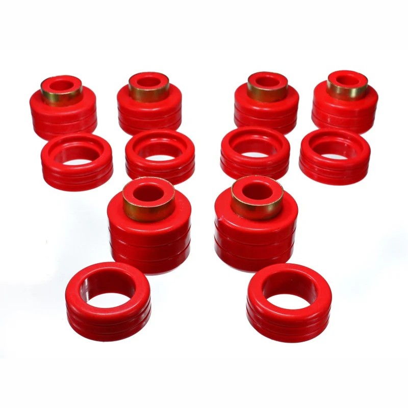 Red Energy Suspension Hyper-Flex polyurethane body mount kit with hardware for 1988-2000 Chevrolet and GMC trucks.