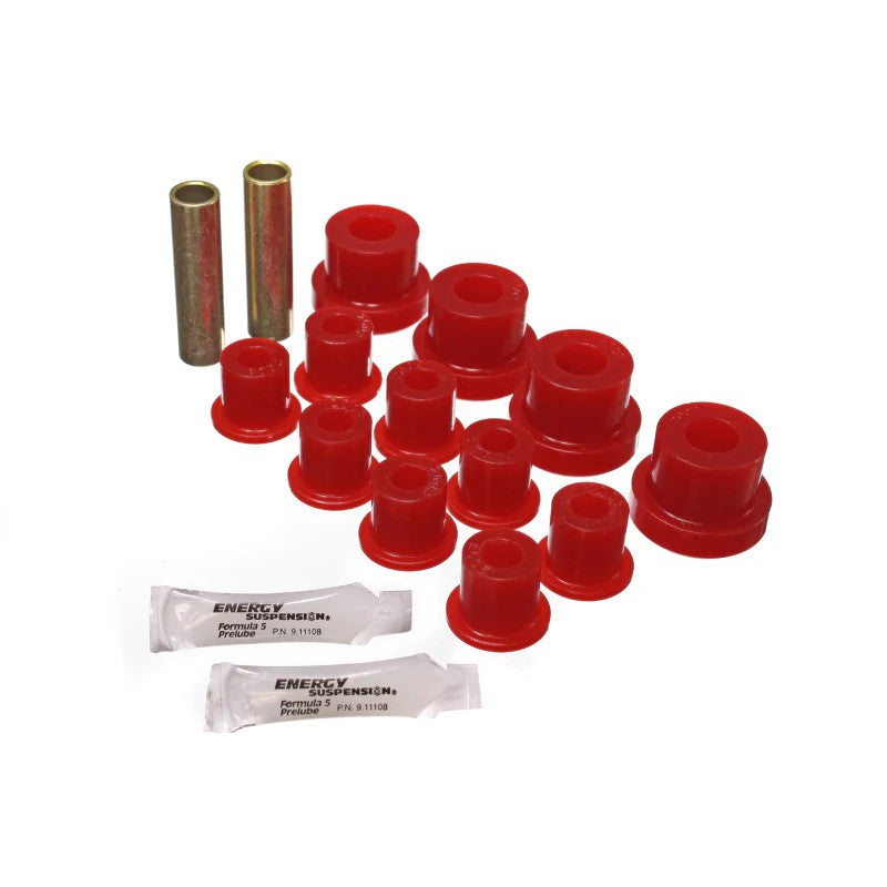 Red Energy Suspension Hyper-Flex polyurethane front leaf spring bushings for 1976-1986 Jeep CJ5 and CJ7.