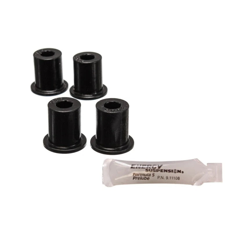Black Energy Suspension Hyper-Flex polyurethane rear leaf spring bushings for Jeep CJ models.